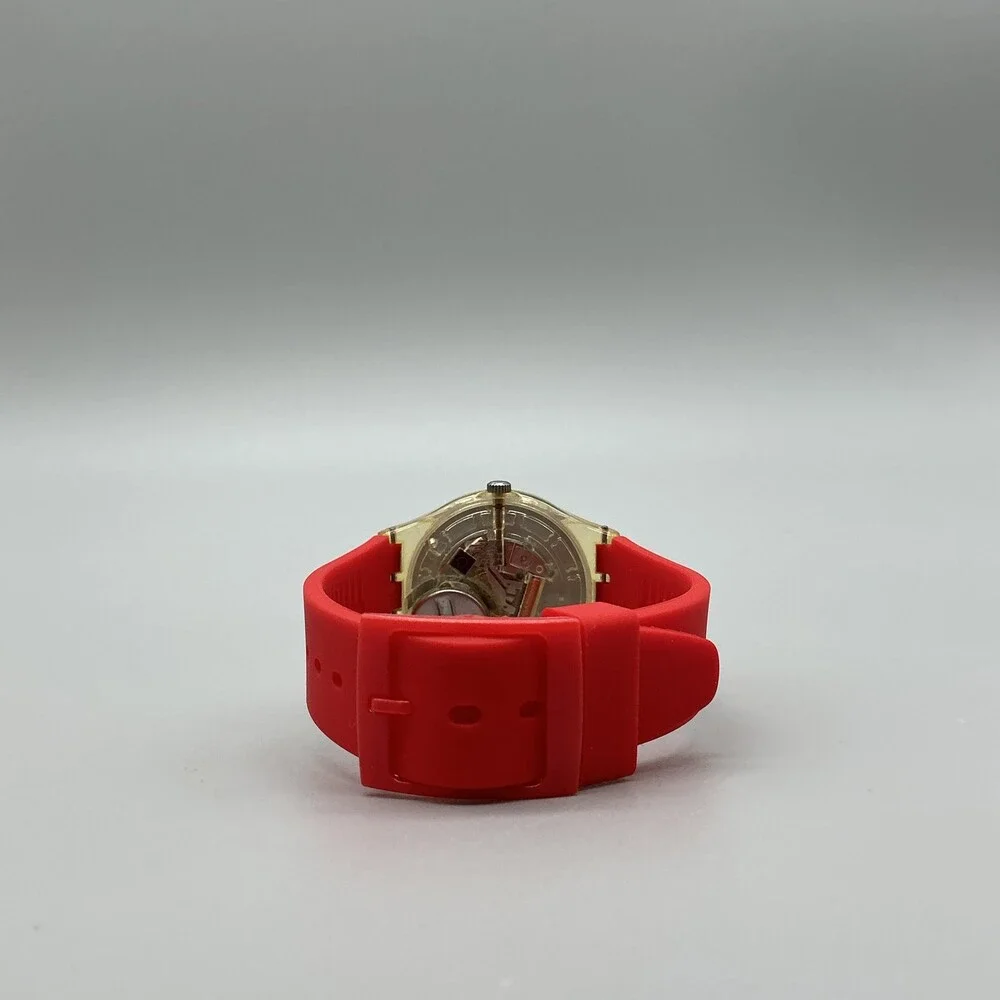 Swatch Lady Infusion Womens Watch 34mm White Dial Red Strap Swiss New Battery